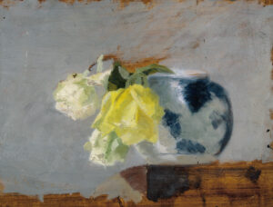 Marie Kröyer, Roser i blåmönstret vase, Simon Lautrop press